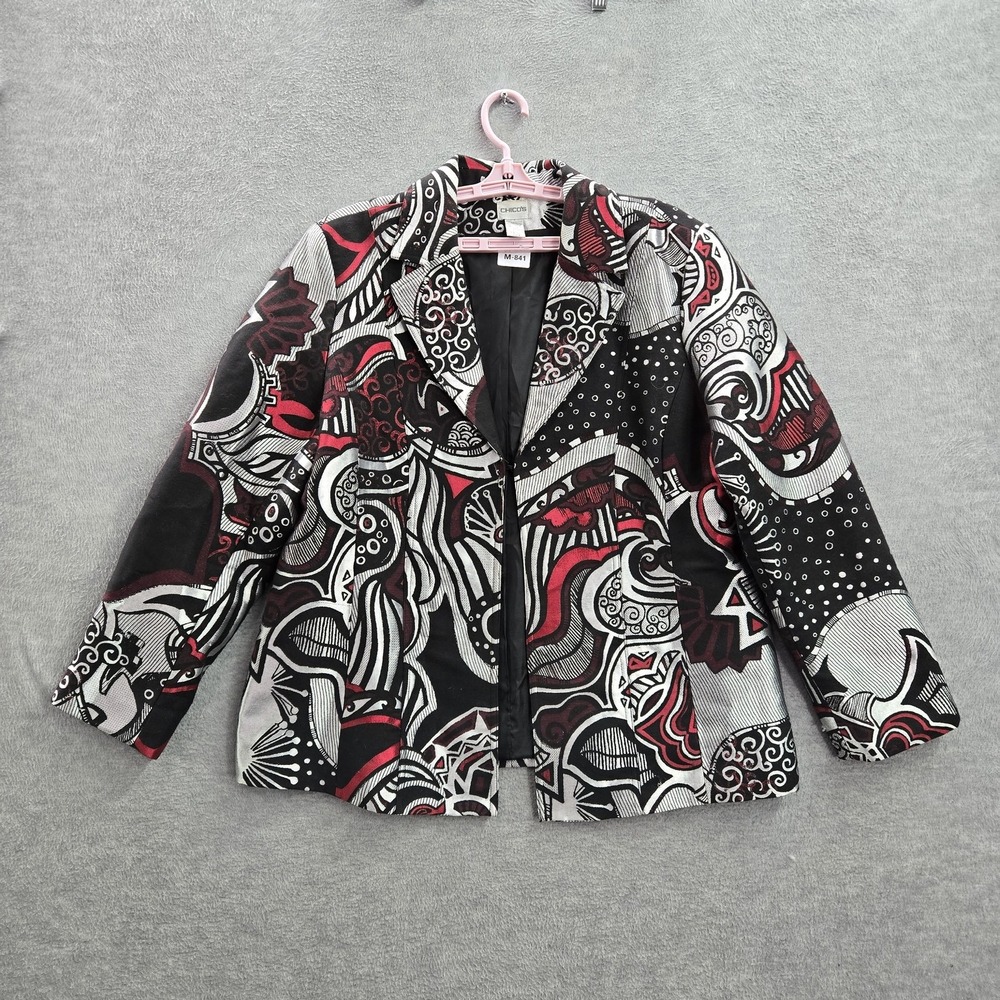 Chico's Women Jacket 3 Black Blazer Geometric Collared Open Front
